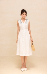 Đầm Sát Nách Chiết Eo Linen Thêu Phom Dài Swanlake - D12420LW01