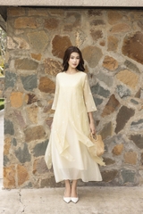 SWANLAKE | Váy Đầm Nữ Suông Cổ Tròn Tay Lỡ Chất Tơ Xốp Hàn Thêu Hoa Xẻ Tà Nhiều Lớp Dự Tiệc D13542LW01