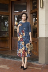 M COLLECTION | Đầm Chiffon Chân Bông Trung Niên Tặng Mẹ Sang Trọng D12405LW01