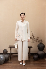 M Collection | Set Bộ Sơ Mi Quần Suông Chất Lụa Hàn Thêu Hoạ Tiết Hoa - B11951LW01