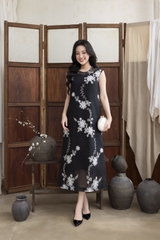 SWANLAKE | Váy Đầm Nữ Suông Maxi Xòe Sát Nách Vải Tơ Thêu Hoa Tiệc Công Sở Thanh Lịch D13283LW01