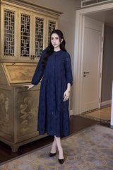 SWANLAKE | Váy Đầm Nữ Maxi Đuôi Cá Babydoll Cotton Thêu Đục Lỗ Trơn Cổ Trụ Cài Nút Tay Dài Hè D12394