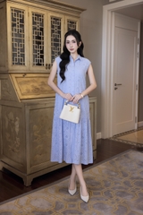 SWANLAKE | Váy Đầm Nữ Maxi Sơ Mi Suông Sát Nách Đuôi Cá Cotton Thêu Hoa Đục Lỗ Cài Nút Có Túi D12905LW01