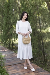 Swanlake | Đầm Suông Dài Đuôi Cá Đũi Nhật Cổ Có Hoạ Tiết Nút Gỗ D12511LW01