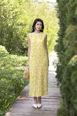 SWANLAKE | Váy Đầm Nữ Suông Maxi Sát Nách Xẻ Tà Cổ Tròn Thun In Hoạ Tiết Hè Vải Linen Công Sở D12632LW01