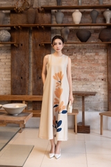 SWANLAKE | Váy Đầm Nữ Maxi Suông Cổ Tròn Sát Nách In Hoa Vải Lụa Dày Đi Biển Du Lịch Hè D12095LW14