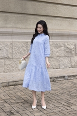 SWANLAKE | Váy Đầm Nữ Maxi Sơ Mi Suông Đuôi Cá Xòe Cotton Thêu Hoa Đục Lỗ Cài Nút Tay Nẹp Lỡ D12901LW01