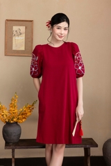 Đầm Thêu Hai Bên Cánh Tay Chất Liệu Linen Swanake - D12013LW01