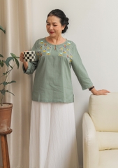 Áo Kiểu Cotton Wash Thêu Ngực Áo Swanlake - A11327LW05