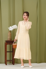 SWANLAKE | Váy Đầm Maxi Hai Lớp Rời Cổ Trụ Nằm Tay Dài Chất Tơ Xốp Lót Lụa Hàn Đi Tiệc - D12073LW01