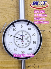 Đồng hồ so 0-100mm sai số 0.01mm WMT model 216-013 mặt 78mm thân thép cao cấp nặng 512g