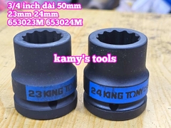 Đầu tuýp 3/4 inch bông 12 cạnh đen ngắn 50mm Kingtony 23mm 24mm 653023M 653024M