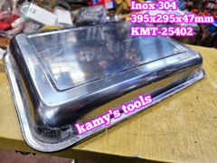 Khay inox hình chữ Nhật inox 304 đựng dụng cụ đồ nghề thực phẩm thức ăn 395xx295x47mm Kamytools KMT-25402