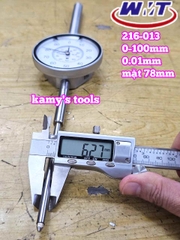 Đồng hồ so 0-100mm sai số 0.01mm WMT model 216-013 mặt 78mm thân thép cao cấp nặng 512g