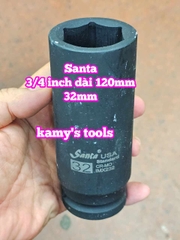 Đầu tuýp 3/4 inch đen dài 120mm lục giác Santa thép Cr-mo 22mm 24mm 27mm 30mm 32mm IMX222 IMX224 IMX227 IMX230 IMX232