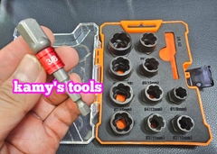 9mm-19mm Bộ tuýp tháo mở ốc vít hư gãy bulong bị biến dạng tuôn răng toét đầu 11 chi tiết kamytools