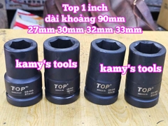 Đầu tuýp khẩu 1 inch đen dài 90mm TOP 6 cạnh 27mm 30mm 32mm 33mm 240625-27 240625-30 240625-32 240625-33