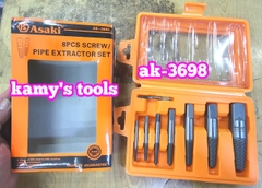 Bộ 8 mũi ren taro chuyên lấy đầu ống nước bulong ốc vít gãy Asaki AK-3698