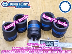 Tuýp 3/4 inch bông 12 cạnh đen Kingtony 26mm 28mm 29mm 30mm 32mm 653026M 653028M 653029M 653030M 653032M
