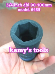 Đầu tuýp đầu khẩu đen dài lục giác dài 90mm Kingtony lỗ 3/4 19mm 21mm 22mm 23mm 643519M, 643521M, 643522M, 643523M