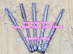 Mũi khoan bê tông đuôi gài 4 rãnh Avatar 6mm 8mm 10mm 12mm 14mm 16mm dài 160mm