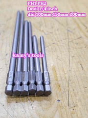 Mũi bắn siết vít bake 4 cạnh 5mm PH1 6mm PH2 dài 100mm 150mm 200mm Wetools