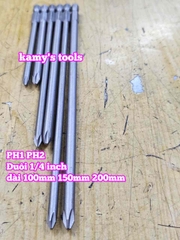 Mũi bắn siết vít bake 4 cạnh 5mm PH1 6mm PH2 dài 100mm 150mm 200mm Wetools