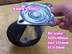 Combo đế càng và bánh xe cao su đặc Sanho XOAY 120mm dày 40mm 120x40mm Kamytools