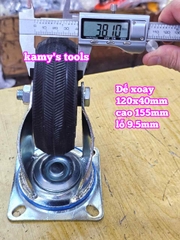 Combo đế càng và bánh xe cao su đặc Sanho XOAY 120mm dày 40mm 120x40mm Kamytools
