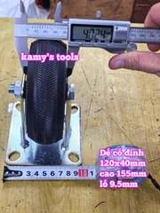 Combo đế càng và bánh xe cao su đặc Sanho CỐ ĐỊNH 120mm dày 40mm 120x40mm Kamytools
