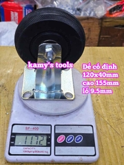 Combo đế càng và bánh xe cao su đặc Sanho CỐ ĐỊNH 120mm dày 40mm 120x40mm Kamytools