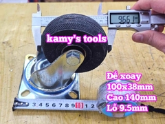 Combo đế càng và bánh xe cao su đặc Sanho XOAY 100mm dày 38mm 100x38mm Kamytools
