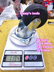Combo đế càng và bánh xe cao su đặc Sanho XOAY 100mm dày 38mm 100x38mm Kamytools