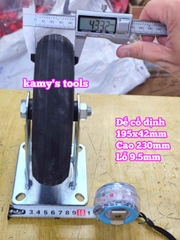Combo đế càng và bánh xe cao su đặc Sanho CỐ ĐỊNH 200mm dày 41mm 195x41mm Kamytools