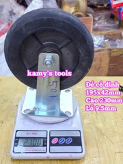 Combo đế càng và bánh xe cao su đặc Sanho CỐ ĐỊNH 200mm dày 41mm 195x41mm Kamytools