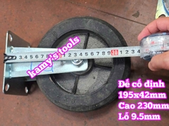Combo đế càng và bánh xe cao su đặc Sanho CỐ ĐỊNH 200mm dày 41mm 195x41mm Kamytools