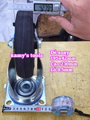 Combo đế càng và bánh xe cao su đặc Sanho XOAY 200mm dày 41mm 195x41mm Kamytools