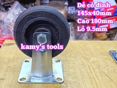 Combo đế càng và bánh xe cao su đặc Sanho CỐ ĐỊNH 150mm dày 40mm 145x40mm Kamytools
