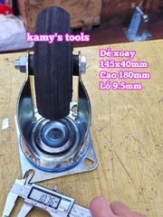 Combo đế càng và bánh xe cao su đặc Sanho XOAY 150mm dày 40mm 145x40mm Kamytools