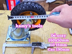 Combo đế càng và bánh xe cao su XOAY 160mm dày 50mm 160x50mm Kamytools XOAY160VANG