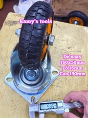 Combo đế càng và bánh xe cao su XOAY 160mm dày 50mm 160x50mm Kamytools XOAY160VANG