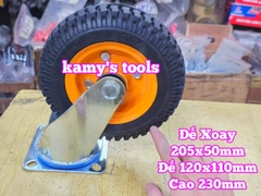 Combo đế càng và bánh xe cao su XOAY 205mm dày 50mm 205x50mm Kamytools XOAY200VANG
