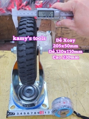 Combo đế càng và bánh xe cao su XOAY 205mm dày 50mm 205x50mm Kamytools XOAY200VANG