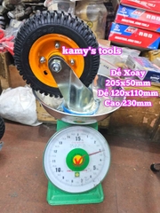 Combo đế càng và bánh xe cao su XOAY 205mm dày 50mm 205x50mm Kamytools XOAY200VANG