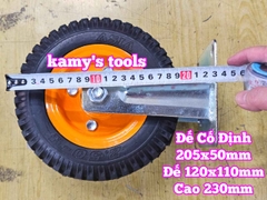 Combo đế càng và bánh xe cao su CỐ ĐỊNH 205mm dày 50mm 205x50mm Kamytools CD200VANG