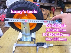 Combo đế càng và bánh xe cao su CỐ ĐỊNH 205mm dày 50mm 205x50mm Kamytools CD200VANG