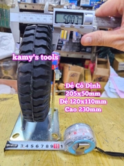 Combo đế càng và bánh xe cao su CỐ ĐỊNH 205mm dày 50mm 205x50mm Kamytools CD200VANG