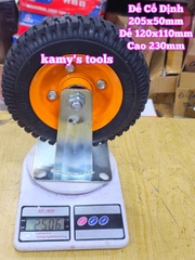 Combo đế càng và bánh xe cao su CỐ ĐỊNH 205mm dày 50mm 205x50mm Kamytools CD200VANG