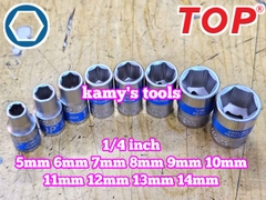 Đầu tuýp đầu khẩu ngắn 1/4 inch lục giác TOP 5mm 6mm 7mm 8mm 9mm 10mm 11mm 12mm 13mm 14mm