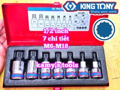 Bộ tuýp lú đầu sao M 12 cạnh 1/2 inch Kingtony 4117PR 7 chi tiết M6 M8 M10 M12 M14 M16 M18